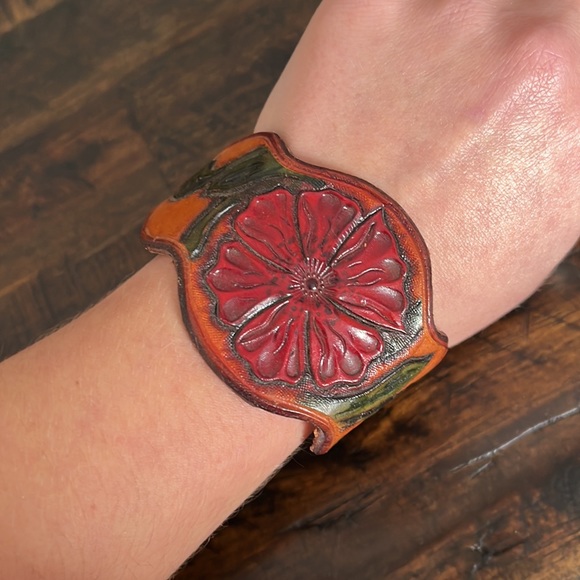 Handmade Painted Leather Cuff Bracelet - Picture 6 of 11